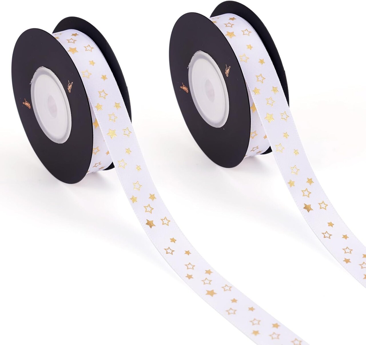 2 Roll 20 Yards Star Printed Satin Ribbon 5/8”Wide White Decorative Ribbon with Gold Foil for Gift Wrapping Handmade Craft Party Wedding Decoration